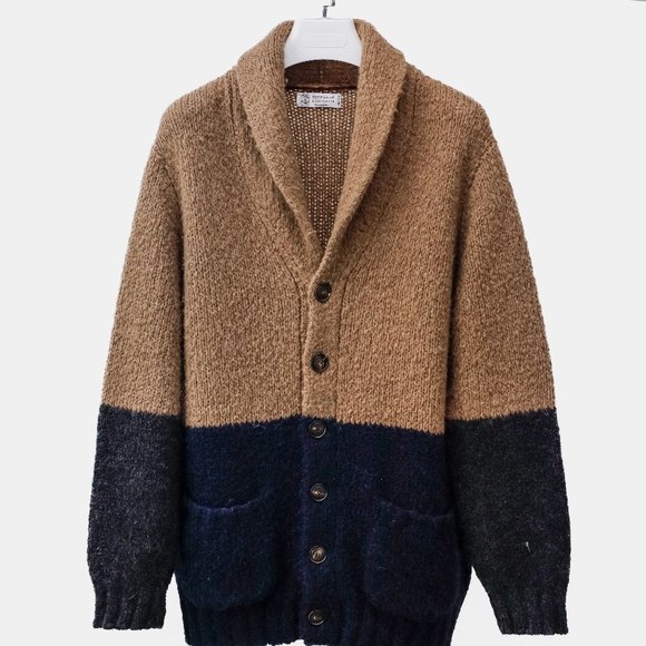 SOLD Brunello Cucinelli Colorblock Shawl Collar Cardigan - Picture 2 of 13